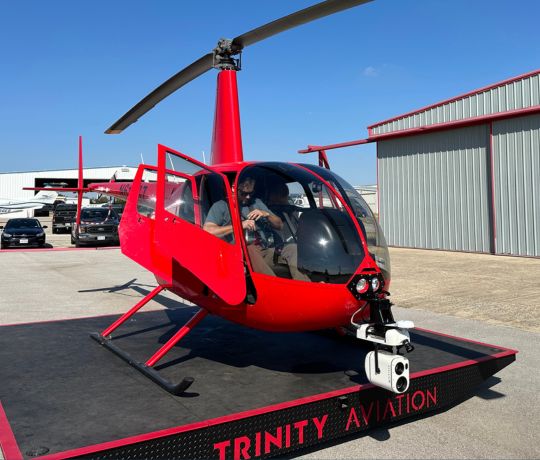 HELIUX FOCUS data-collection system mounted on Robinson R44 for corridor mapping (power lines, pipelines, roads etc.) application.